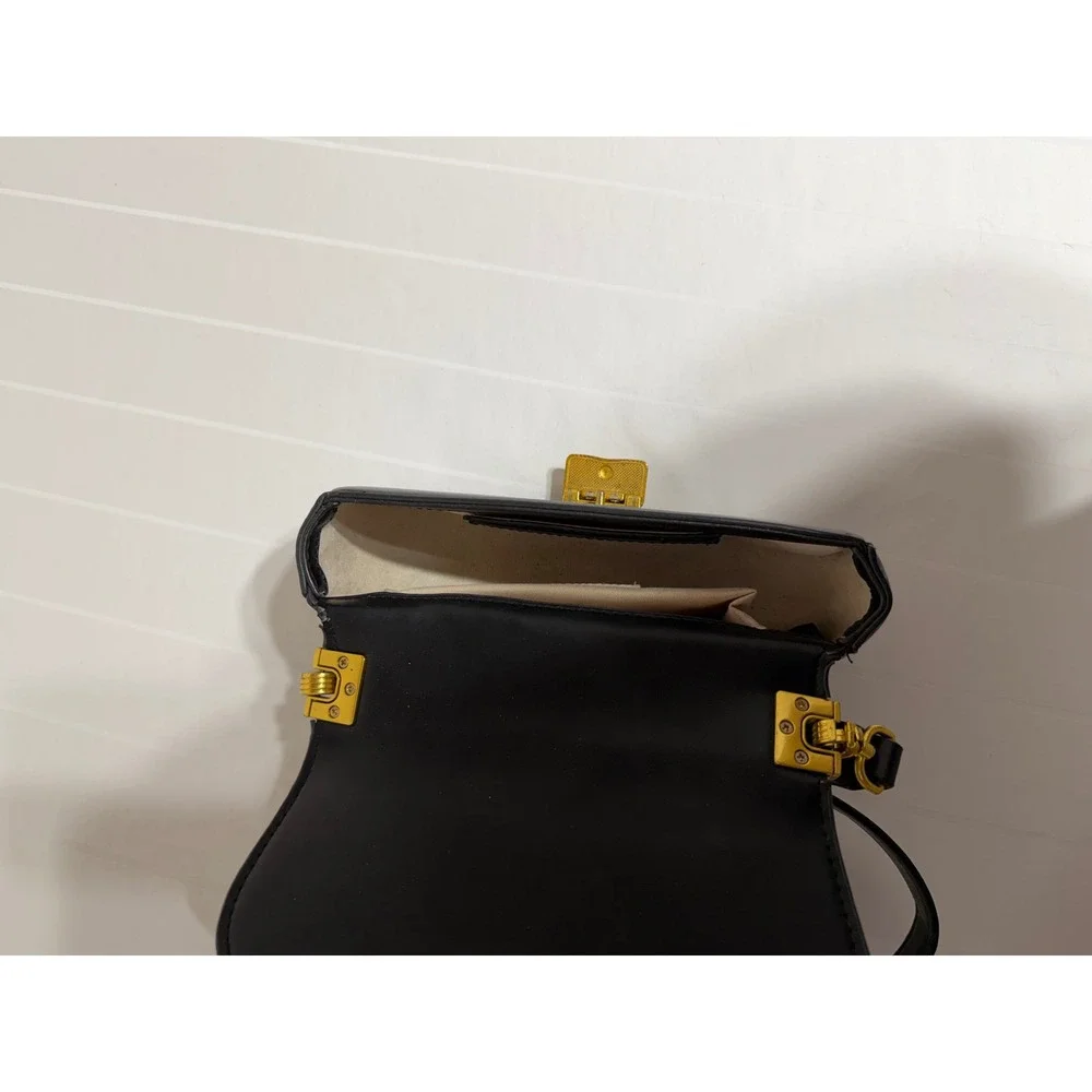 Rachel Zoe Black Leather Shoulder Bag Gold Hardware Clasp Minimalist Handbag